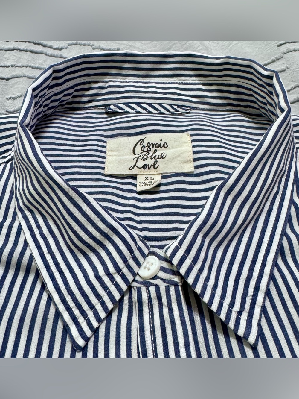 Cosmic Blue Love Blue White Stripe Button Front Blouse XL 100% Rayon Lightweight - Picture 3 of 11